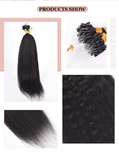 Natural Black Kinky Straight Free Shipping Mirco Ring Hair Extension 100% Real Human Hair CVOHAIR