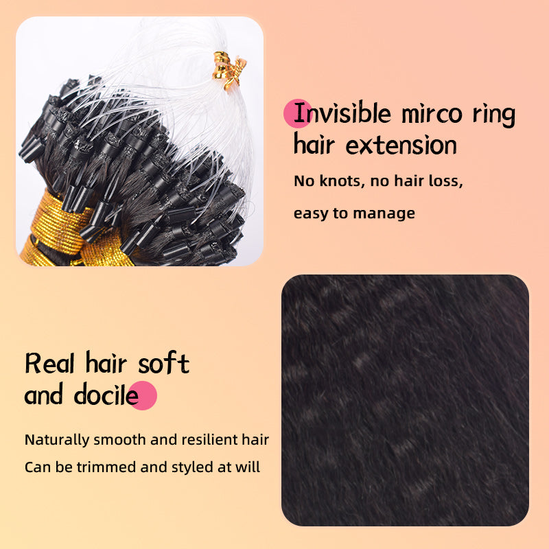 Natural Black Kinky Straight Free Shipping Mirco Ring Hair Extension 100% Real Human Hair CVOHAIR