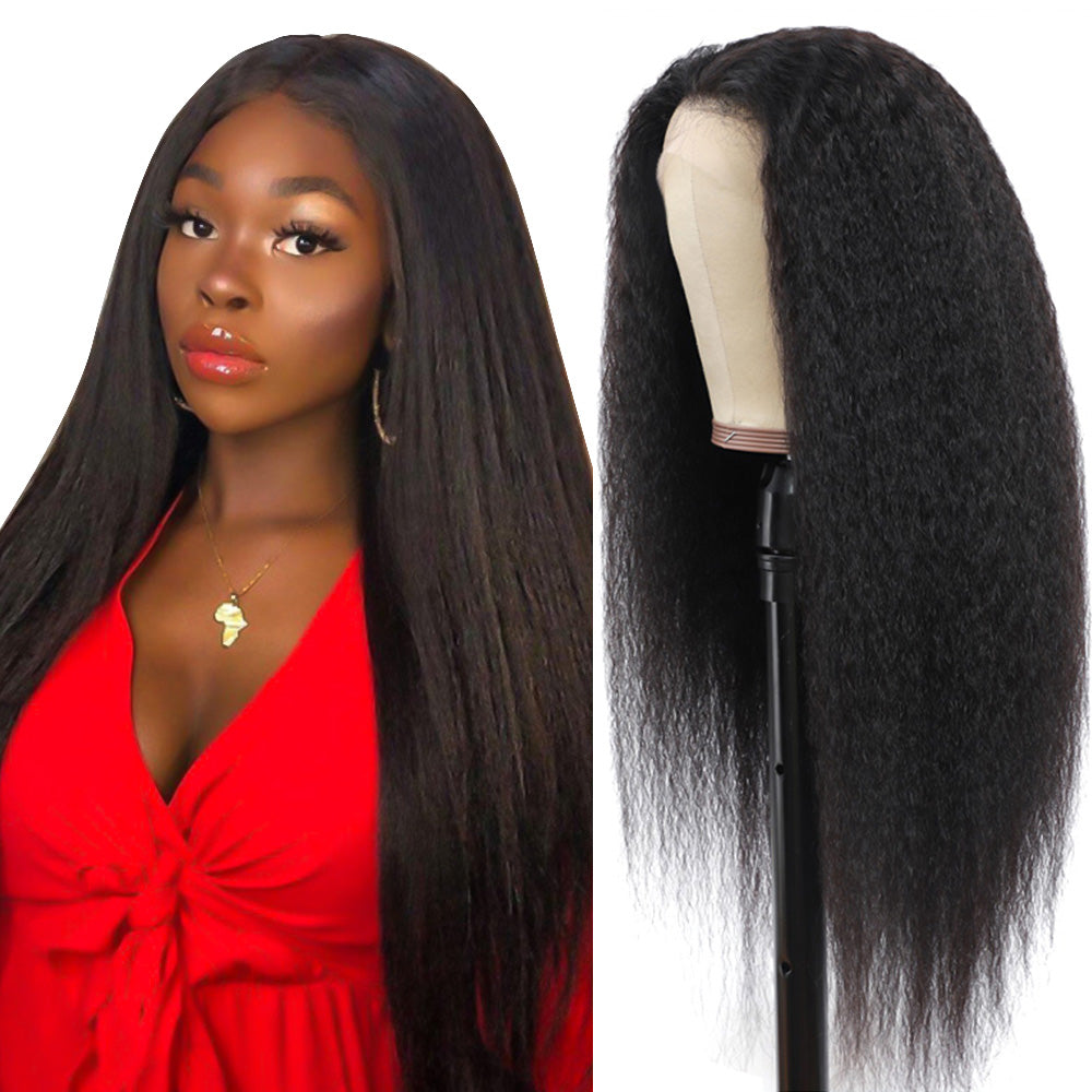 #1B Kinky Straight HD Lace Front Wigs Human Hair 180% Density Transparent Lace Frontal Wigs Pre Plucked With Baby Hair CVOHAIR