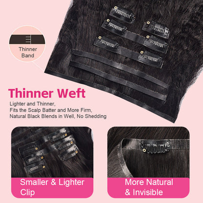 #1B 7Pcs Kinky Straight Free Shipping Small PU Seamless Clip ins Hair Extensions Real Human Hair 120G CVOHAIR