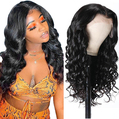 #1B Loose Wave HD Lace Front Wigs Human Hair 180% Density Transparent Lace Frontal Wigs Pre Plucked With Baby Hair CVOHAIR