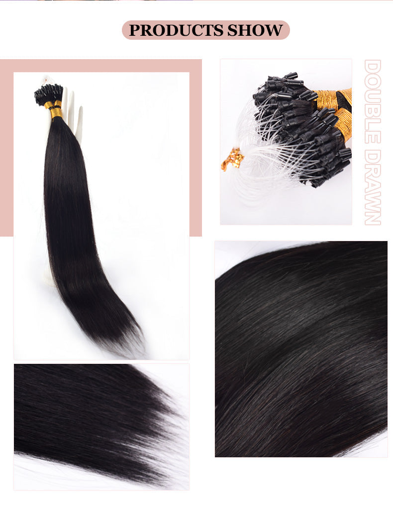 Natural Black Straight Free Shipping Mirco Ring Hair Extension 100% Real Human Hair CVOHAIR