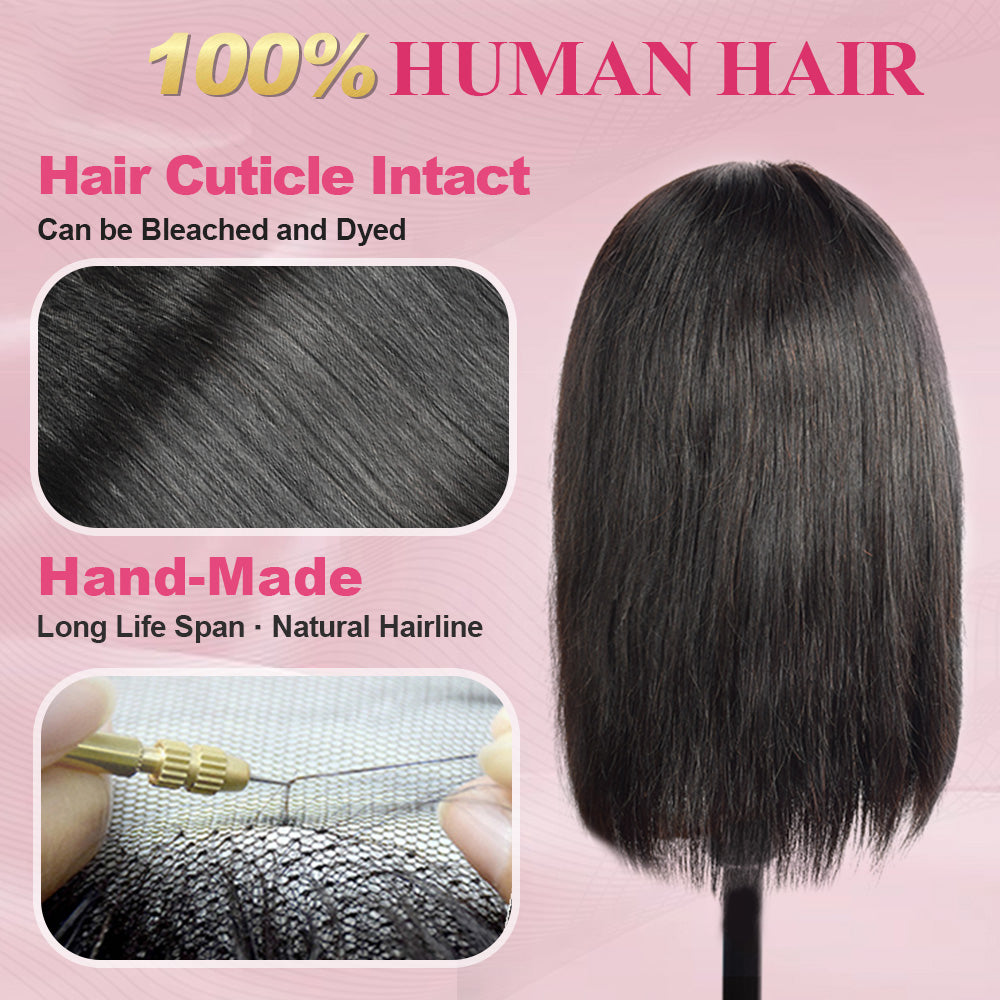 #1B Bob Straight HD Lace Front Wigs Human Hair 200% Density Transparent Lace Frontal Wigs Pre Plucked With Baby Hair CVOHAIR