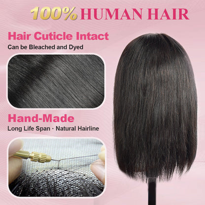 #1B Bob Straight HD Lace Front Wigs Human Hair 200% Density Transparent Lace Frontal Wigs Pre Plucked With Baby Hair CVOHAIR