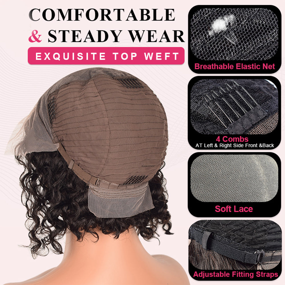 #1B Bob Wig Water Wave HD Lace Front Wigs Human Hair 180% Density Lace Frontal Wigs Pre Plucked With Baby Hair CVOHAIR