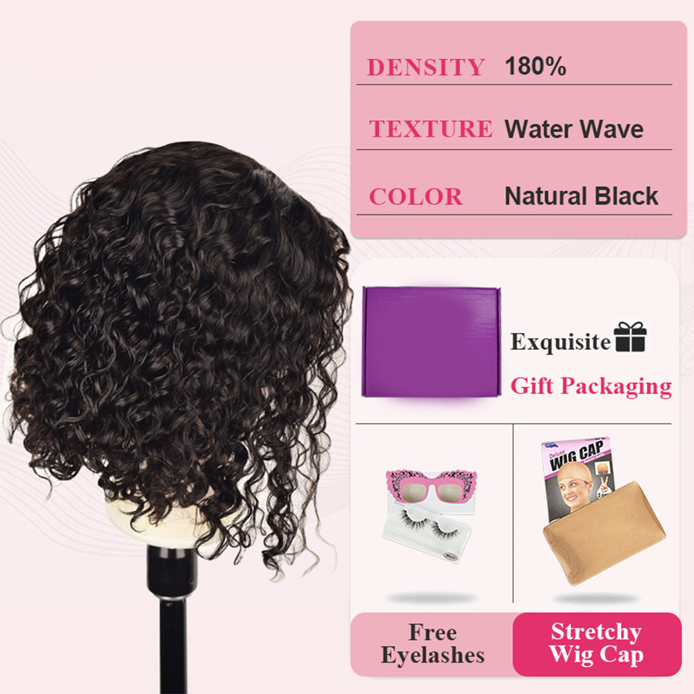 #1B Bob Wig Water Wave HD Lace Front Wigs Human Hair 180% Density Lace Frontal Wigs Pre Plucked With Baby Hair CVOHAIR