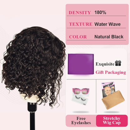 #1B Bob Wig Water Wave HD Lace Front Wigs Human Hair 180% Density Lace Frontal Wigs Pre Plucked With Baby Hair CVOHAIR