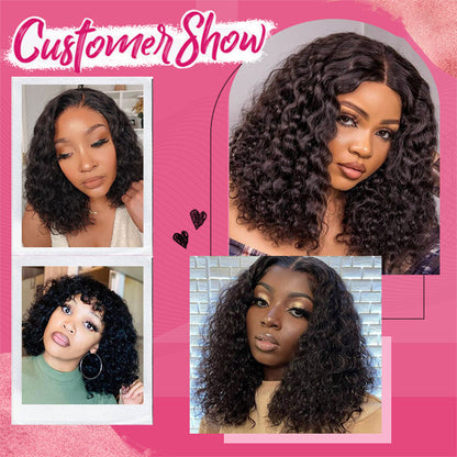 #1B Bob Wig Water Wave HD Lace Front Wigs Human Hair 180% Density Lace Frontal Wigs Pre Plucked With Baby Hair CVOHAIR