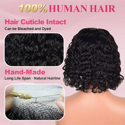 #1B Bob Wig Water Wave HD Lace Front Wigs Human Hair 180% Density Lace Frontal Wigs Pre Plucked With Baby Hair CVOHAIR