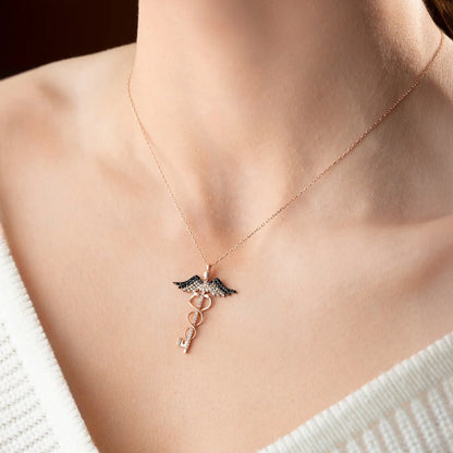 Caduceus Key Pendant Medical Symbol Necklace