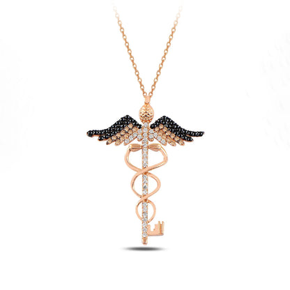 Caduceus Key Pendant Medical Symbol Necklace