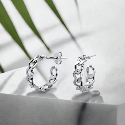 Curb Link Hoop Earrings 925 Silver with Gold Vermeil
