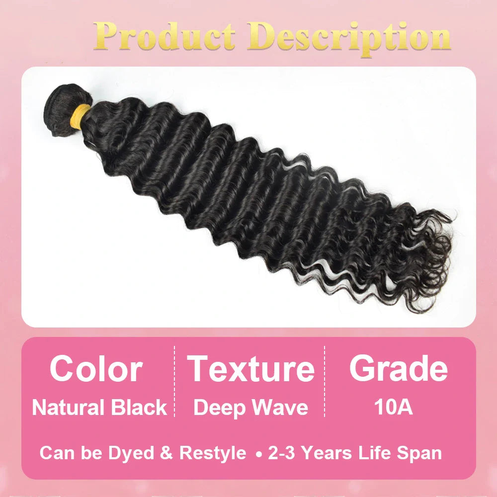 #1B Deep Wave 10A Human Hair Bundles Brazilian Virgin Hair Weave CVOHAIR