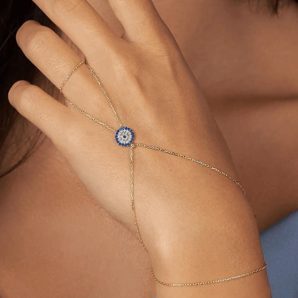 Evil Eye Hand Chain 925 Sterling Silver Dainty Bracelet