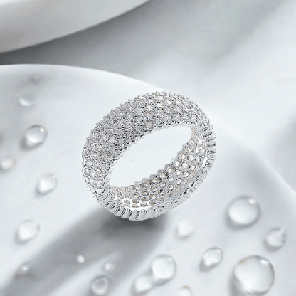 Five Rows Brilliant-Cut White Zircon Silver Band Ring