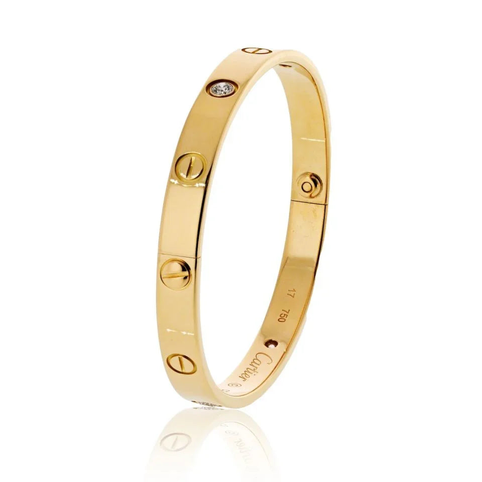 Carthttier Love 18K Yellow Gold 4 Diamond Vintage Model Size 17 Bracelet