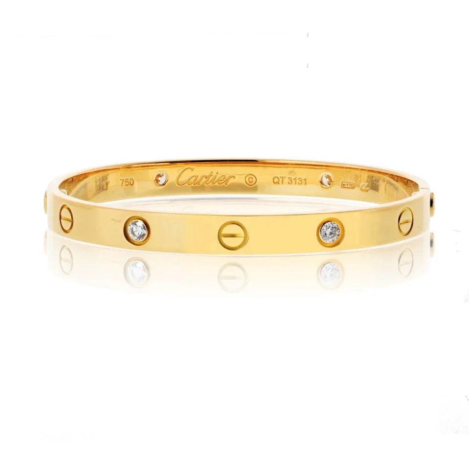 Carthttier Love 18K Yellow Gold 4 Diamond Vintage Model Size 17 Bracelet