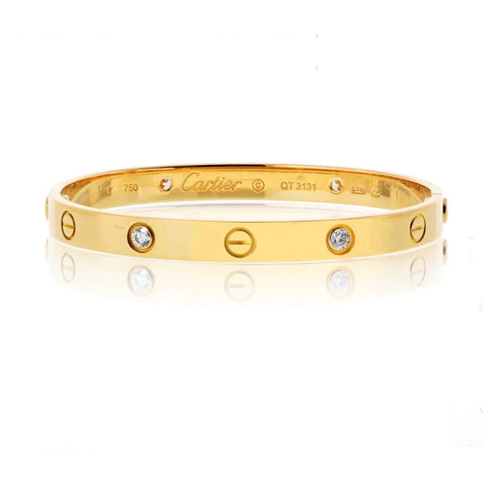 Carthttier Love 18K Yellow Gold 4 Diamond Vintage Model Size 17 Bracelet