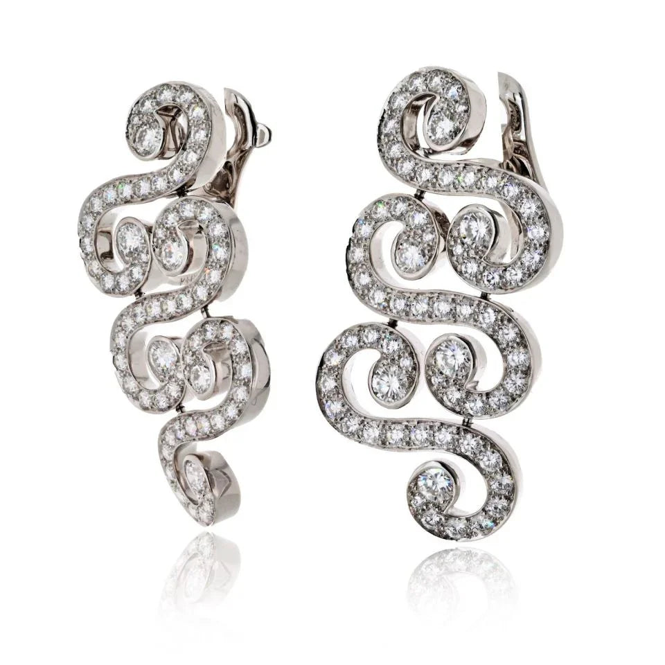 Carthttier 18K White Gold Arabesque Scroll 6.50cttw Earrings