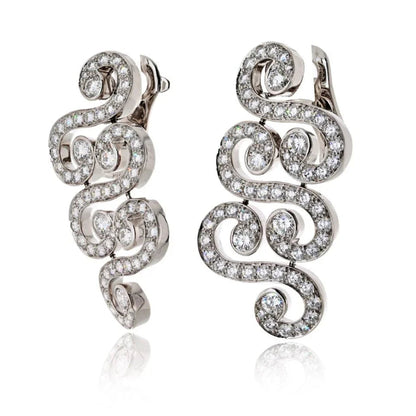 Carthttier 18K White Gold Arabesque Scroll 6.50cttw Earrings
