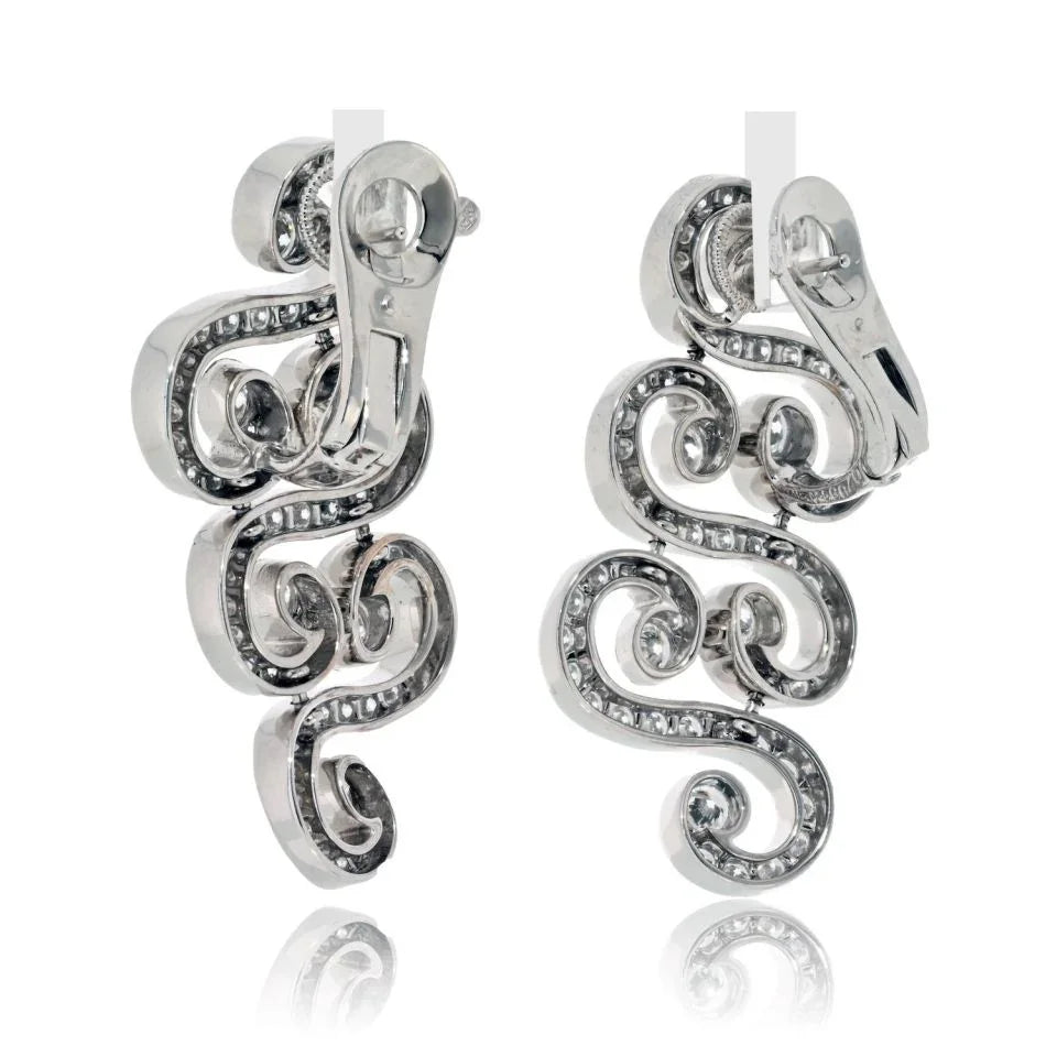 Carthttier 18K White Gold Arabesque Scroll 6.50cttw Earrings