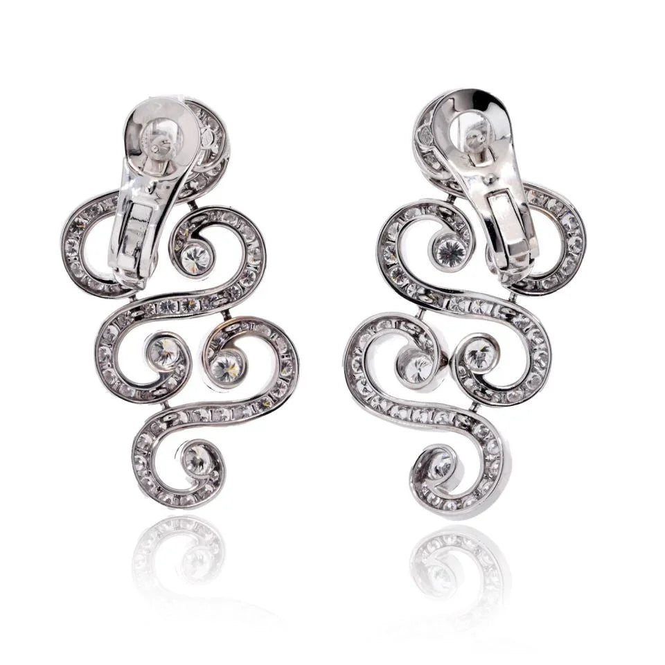 Carthttier 18K White Gold Arabesque Scroll 6.50cttw Earrings