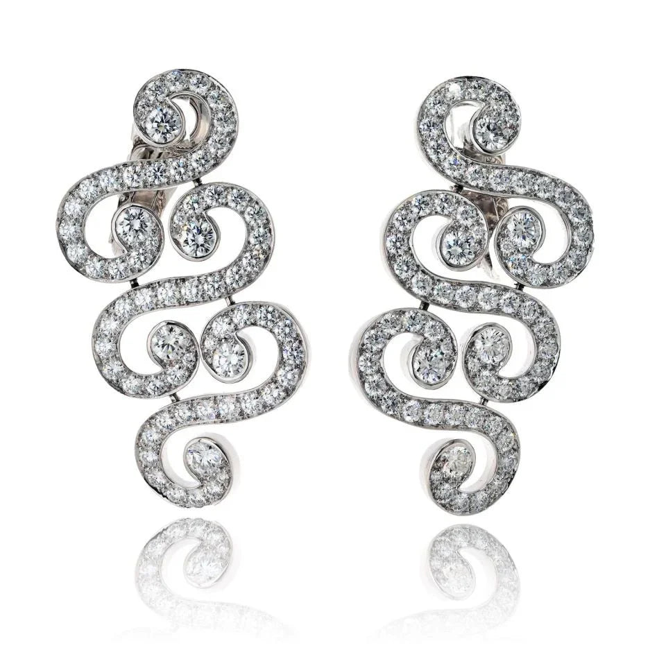 Carthttier 18K White Gold Arabesque Scroll 6.50cttw Earrings