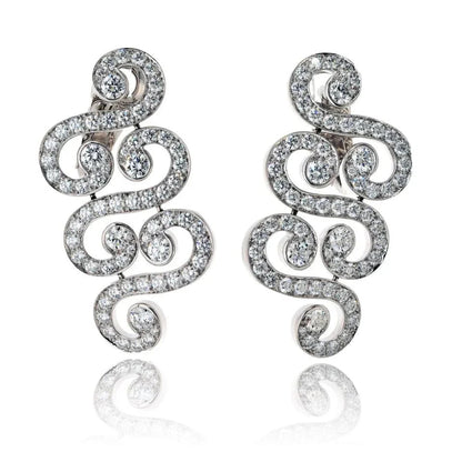 Carthttier 18K White Gold Arabesque Scroll 6.50cttw Earrings