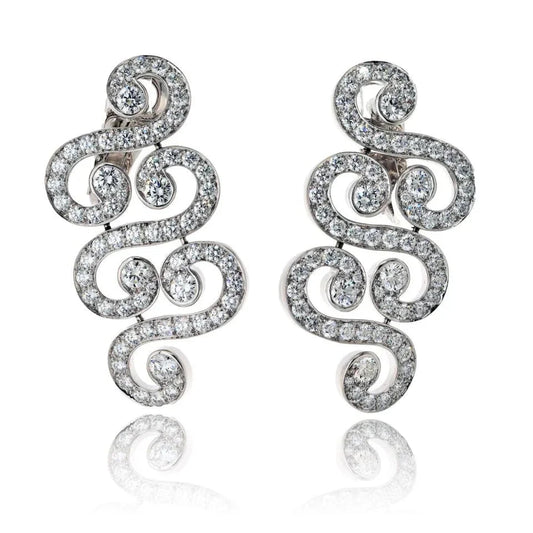 Carthttier 18K White Gold Arabesque Scroll 6.50cttw Earrings