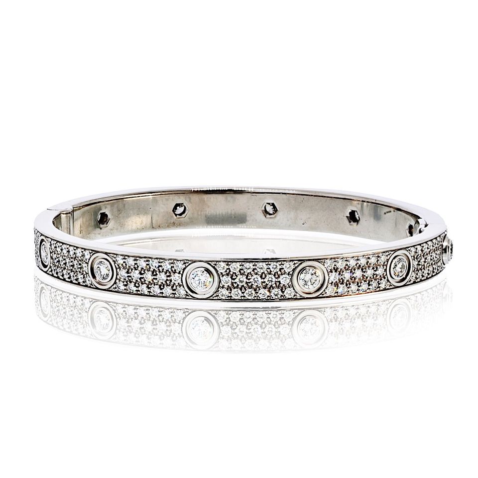 Carthttier Love 18K White Gold 12 Diamonds Pave Size 17 Bracelet