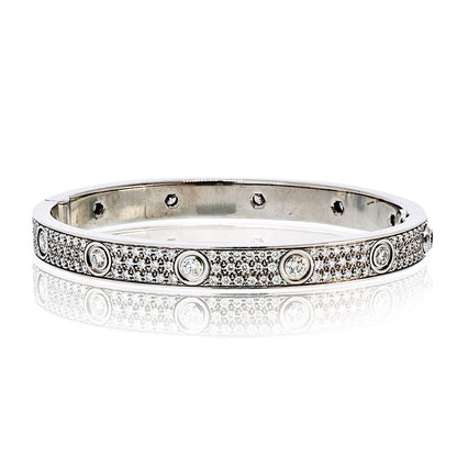 Carthttier Love 18K White Gold 12 Diamonds Pave Size 17 Bracelet