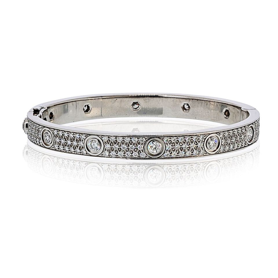 Carthttier Love 18K White Gold 12 Diamonds Pave Size 17 Bracelet