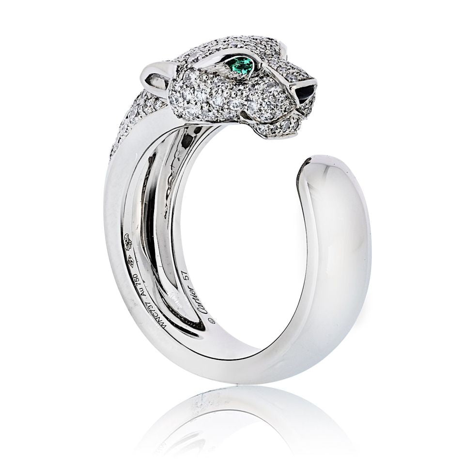 Carthttier Panthere 18K White Gold Pave Lakarda Ring