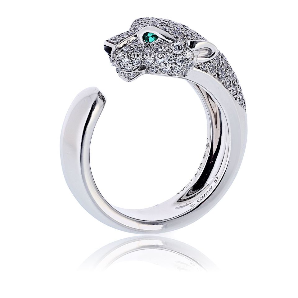 Carthttier Panthere 18K White Gold Pave Lakarda Ring