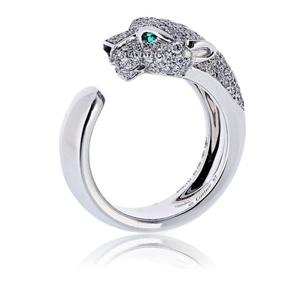 Carthttier Panthere 18K White Gold Pave Lakarda Ring