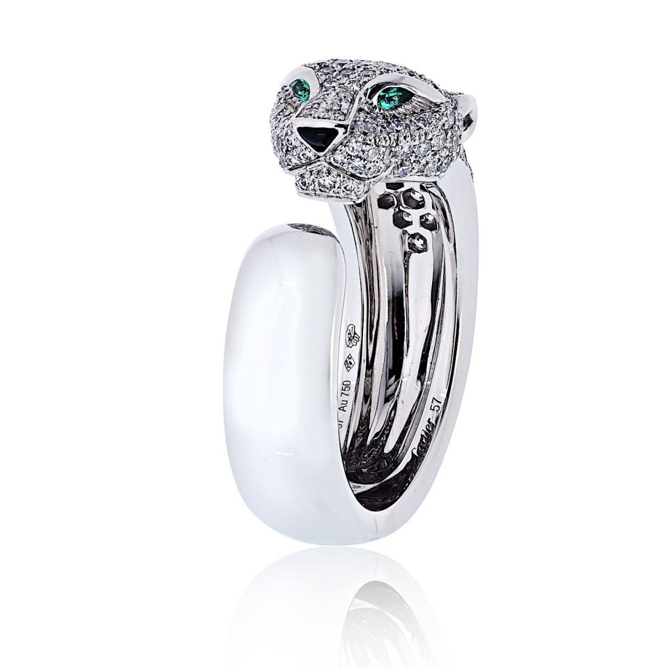 Carthttier Panthere 18K White Gold Pave Lakarda Ring