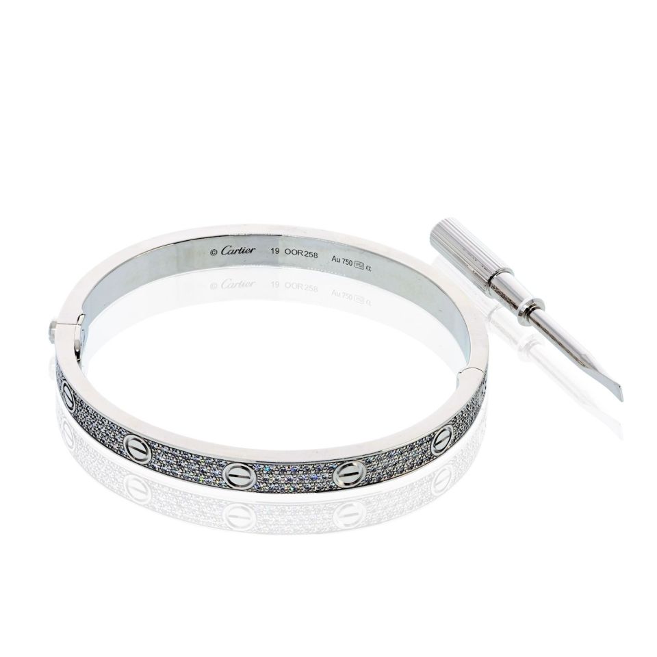 Carthttier Love 18K White Gold Pave Diamonds Size 19 Bracelet