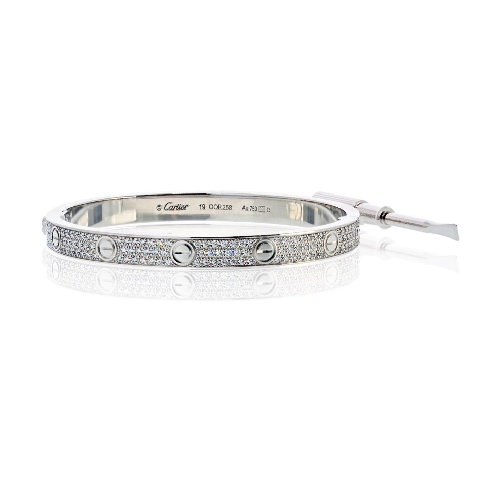Carthttier Love 18K White Gold Pave Diamonds Size 19 Bracelet