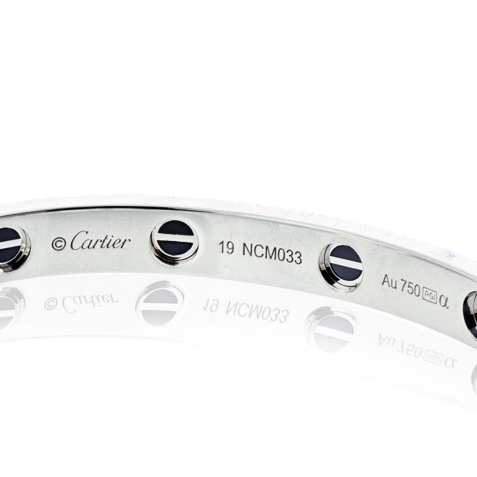 Carthttier Love 18K White Gold Pave Diamonds and Ceramic Motifs Size 19 Bracelet