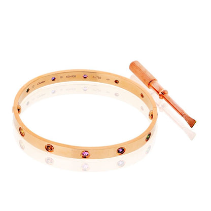 Carthttier Love 18K Rose Gold Multicolored Gemstones Size 19 Bracelet