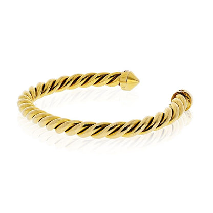 Carthttier 18K Yellow Gold Twisted Cuff Size 16 Bangle Bracelet