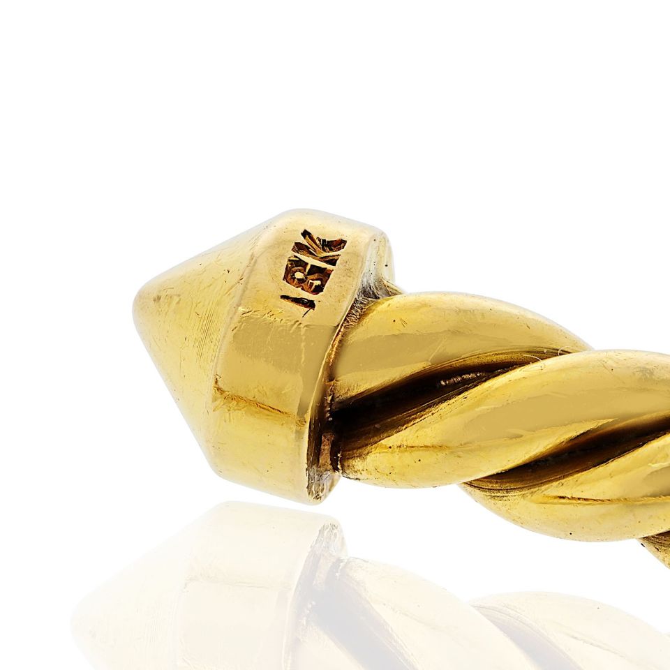 Carthttier 18K Yellow Gold Twisted Cuff Size 16 Bangle Bracelet