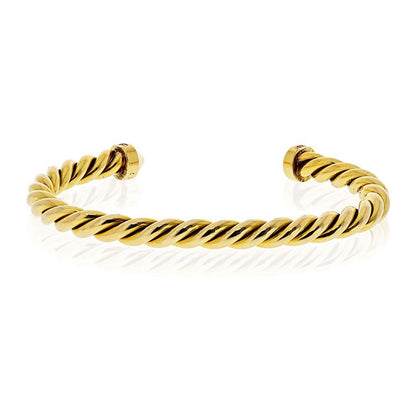 Carthttier 18K Yellow Gold Twisted Cuff Size 16 Bangle Bracelet