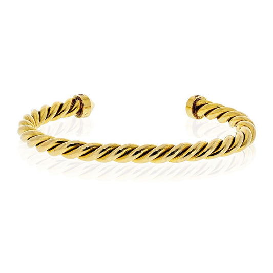 Carthttier 18K Yellow Gold Twisted Cuff Size 16 Bangle Bracelet