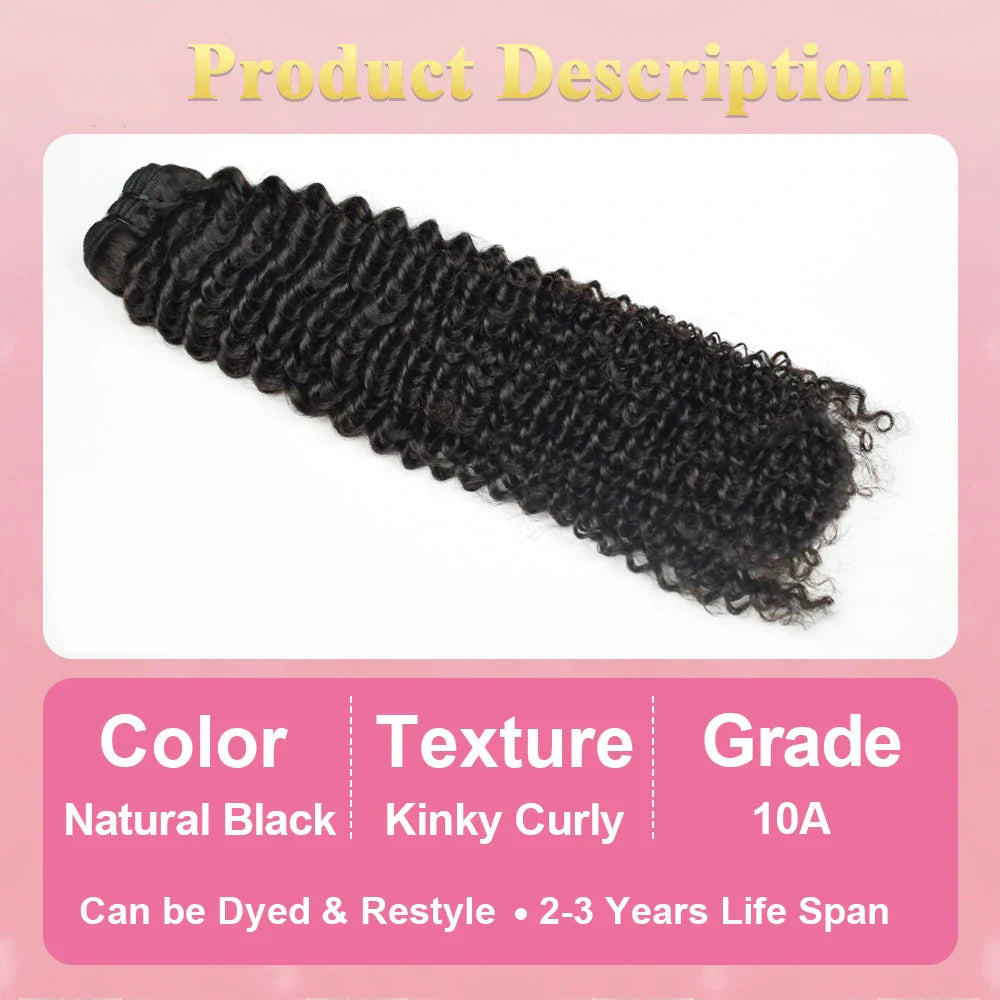 #1B Kinky Curly 10A Human Hair Weave Bundles 100% Unprocessed Hair Weft Extensions Natural Black Color CVOHAIR