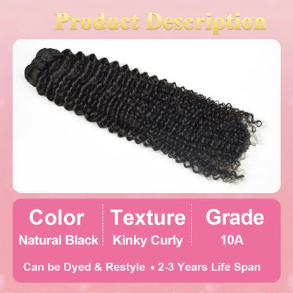 #1B Kinky Curly 10A Human Hair Weave Bundles 100% Unprocessed Hair Weft Extensions Natural Black Color CVOHAIR