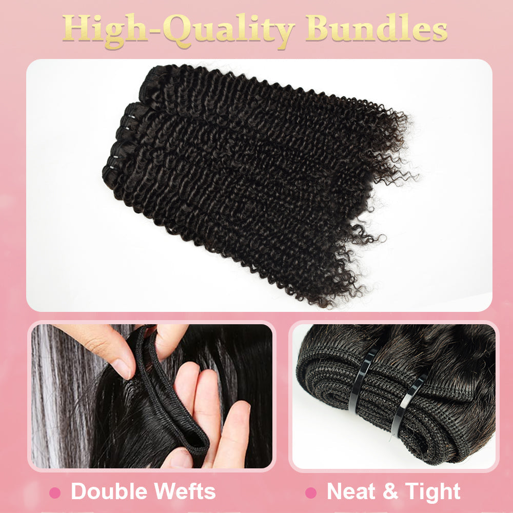 #1B Kinky Curly 10A Human Hair Weave Bundles 100% Unprocessed Hair Weft Extensions Natural Black Color CVOHAIR