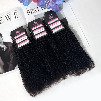 #1B Kinky Curly 10A Human Hair Weave Bundles 100% Unprocessed Hair Weft Extensions Natural Black Color CVOHAIR