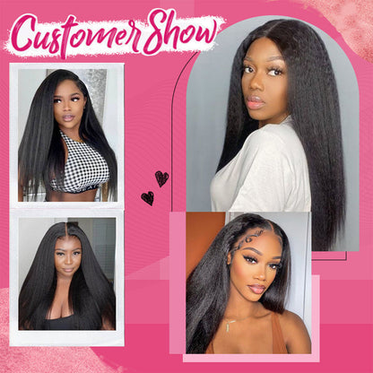 #1B Kinky Straight HD Lace Front Wigs Human Hair 180% Density Transparent Lace Frontal Wigs Pre Plucked With Baby Hair CVOHAIR