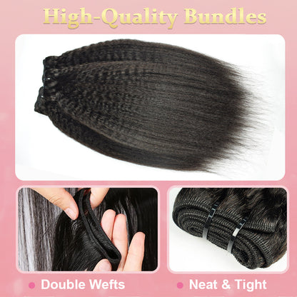 #1B Kinky Straight 10A Human Hair Bundles 100% Unprocessed Virgin Human Hair Weave Extensions Natural Color CVOHAIR